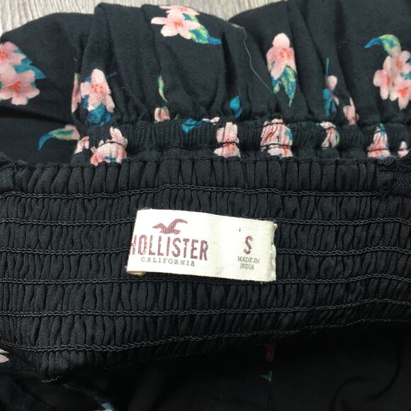 Hollister Woven Floral Button Smocked Back Mini A-line Dress Black Small - Picture 4 of 6
